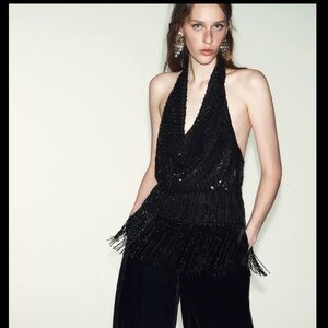 Zara limited edition celebs style sequin fringed halter top